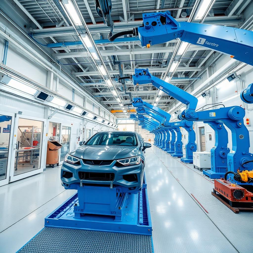 Otomotiv kataforez kaplama hattı, mavi robotik kollar